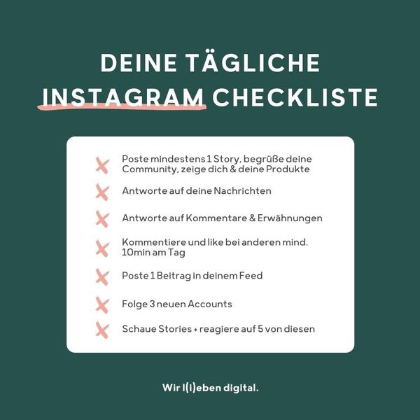 Eine tägliche Instagram Checkliste von Projekt Digital.